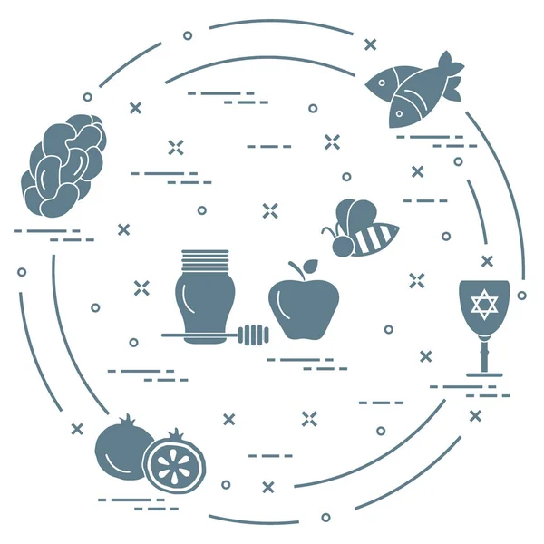Еврейские традиционные угощения и символы . — стоковый вектор
