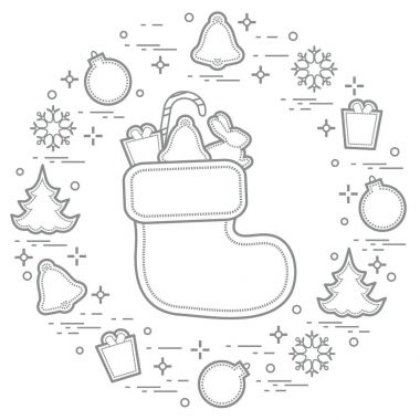 Noel çorap hediye ile. Yeni yıl ile Noel simgeleri. Kış