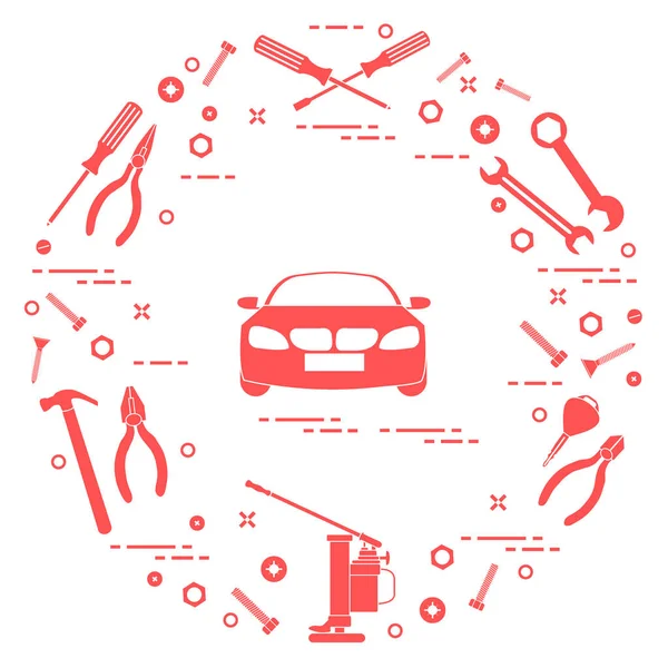 修车: 汽车, 扳手, 螺丝, 钥匙, 钳子, 千斤顶, 哈 — 图库矢量图片