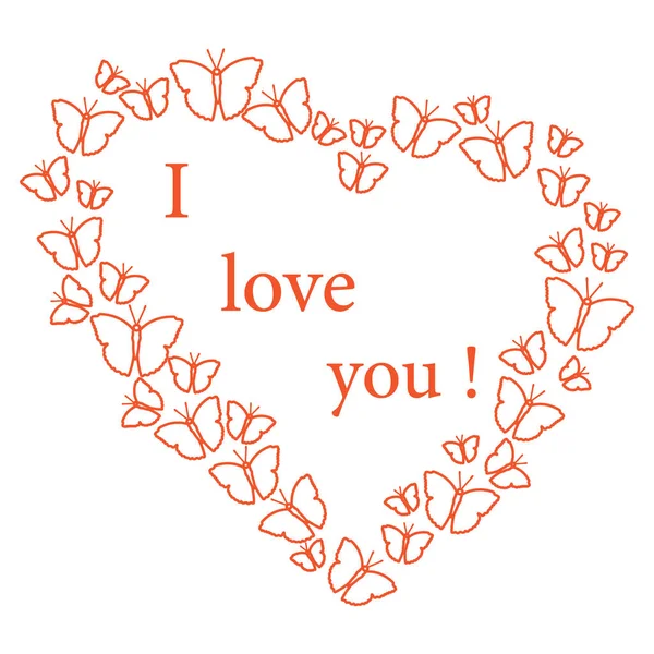 Butterflies in Hearts. Valentine's Day. I love you — Stock Vector