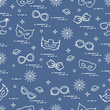 Farklı karnaval süslemeleri seamless modeli: maskeler, chris