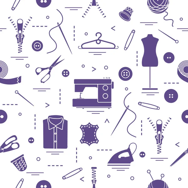 Patroon met gereedschappen en accessoires voor het naaien. — Stockvector
