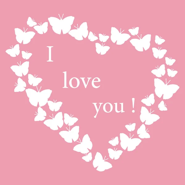 Mariposas en Corazones. Día de San Valentín. Te amo. — Archivo Imágenes Vectoriales