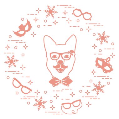 Namlu köpek karnaval kostümü, maskeler, kar taneleri, gözlük, m