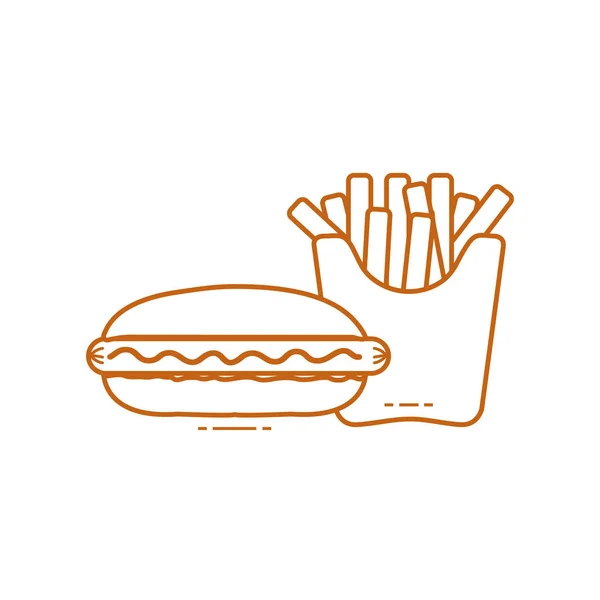 Sült krumpli és a hot dog. Ártalmas étkezési szokások. — Stock Vector