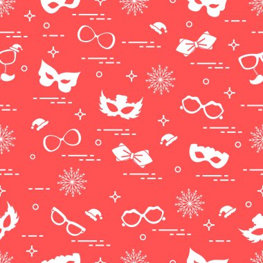 Farklı karnaval süslemeleri seamless modeli: maskeler, chris