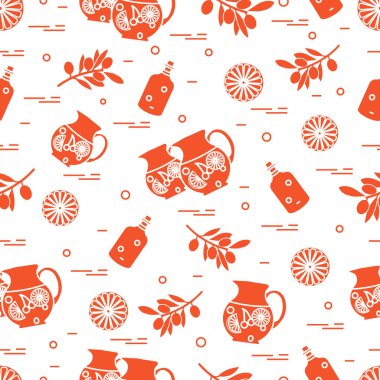 Sürahi sangria, portakal, şişe ile şirin seamless modeli