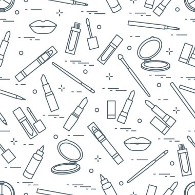 Seamless modeli farklı dudak makyaj araçları. Vektör illustra