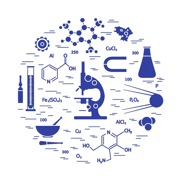 Stylized vector icon of variety scientific, education elements: — Stock Vector