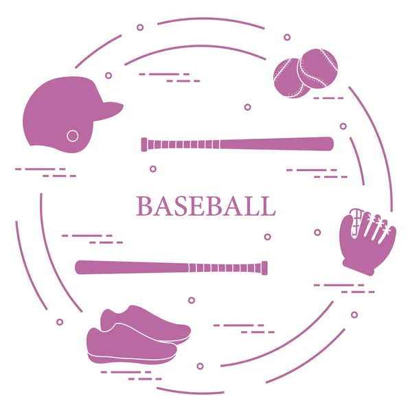 Bastões de beisebol, luva, bolas, capacete, sapatos . — Vetor de Stock
