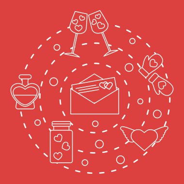 Romantik sembolleri: mittens, kupa, Valentine's.