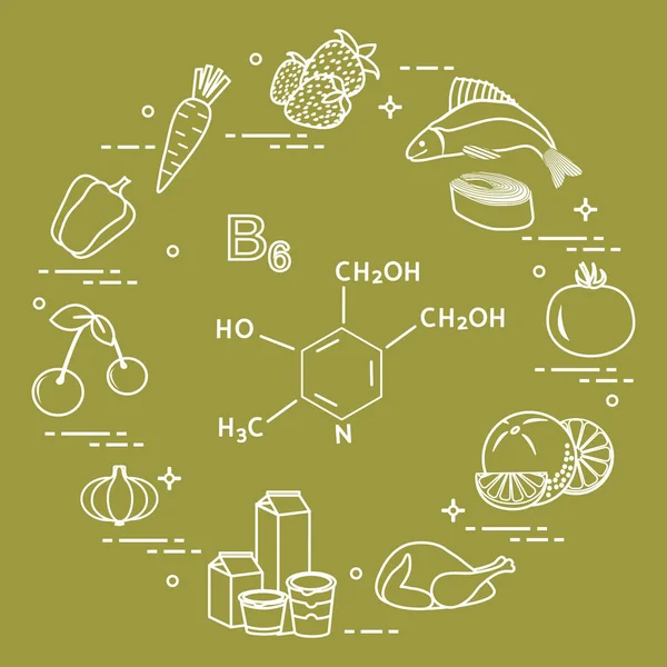 Alimentos ricos en vitamina B6 . — Vector de stock