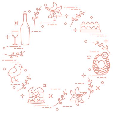 Herkesdaire oluşturacak şekilde düzenlenmiş farklı Paskalya sembolleri: simnel kek, şık