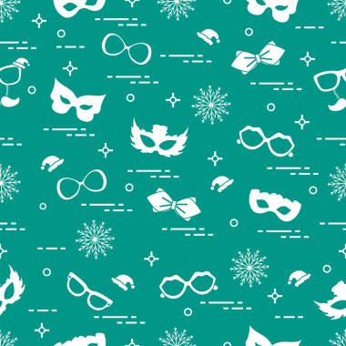 Farklı karnaval süslemeleri seamless modeli: maskeler, chris