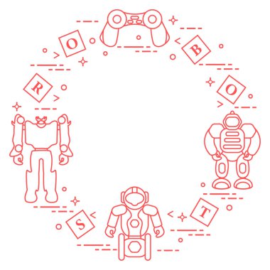 Çocuklar için oyuncaklar: robotlar, uzaktan kumanda, küpleri.
