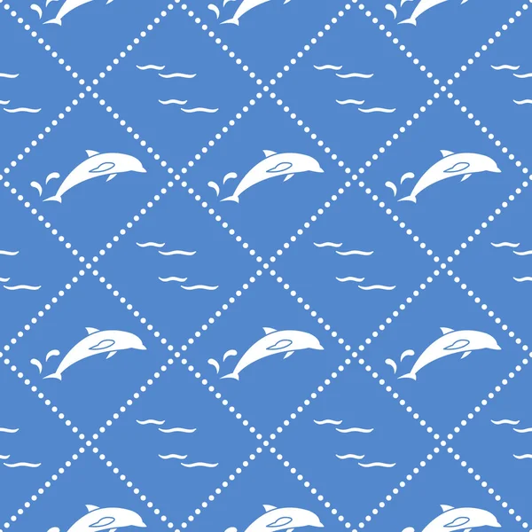 Безшовний візерунок з дельфінами, бризками та хвилями — стоковий вектор