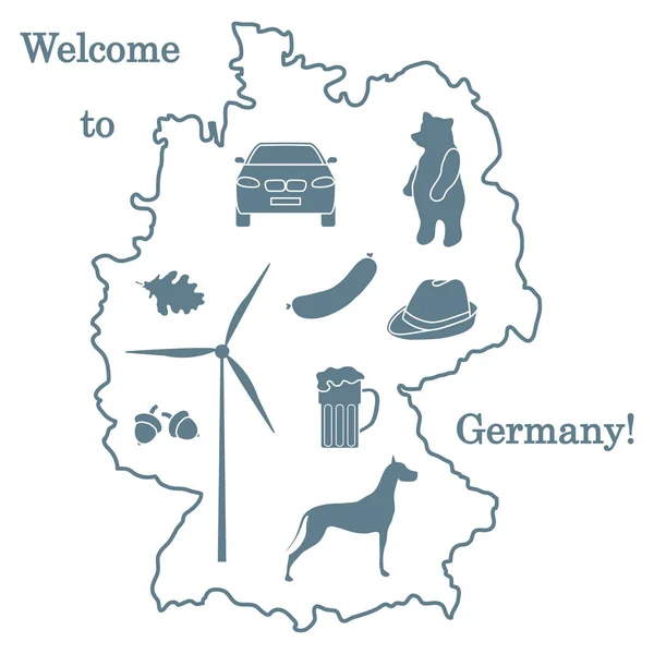 Illustration vectorielle avec divers symboles de l'Allemagne. Voyages et — Image vectorielle