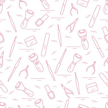 Seamless pattern with variety tools for manicure and pedicure. P clipart