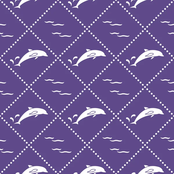 Безшовний візерунок з дельфінами, бризками та хвилями — стоковий вектор
