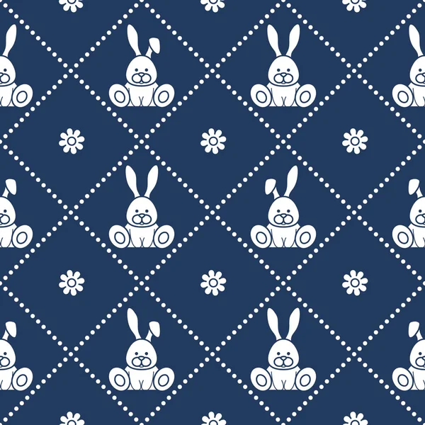 Nahtloses Muster mit Kaninchen und Röschen. — Stockvektor