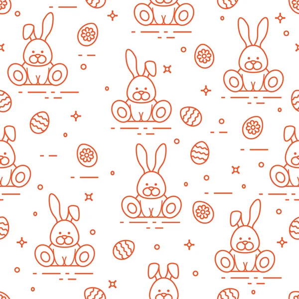 Pattern with Easter rabbits, decorated eggs. — Stock Vector