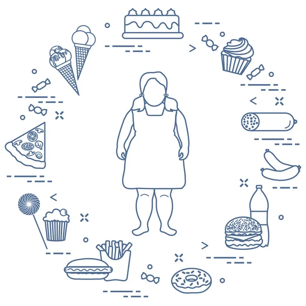 Habitudes alimentaires nocives et grosse fille . — Image vectorielle
