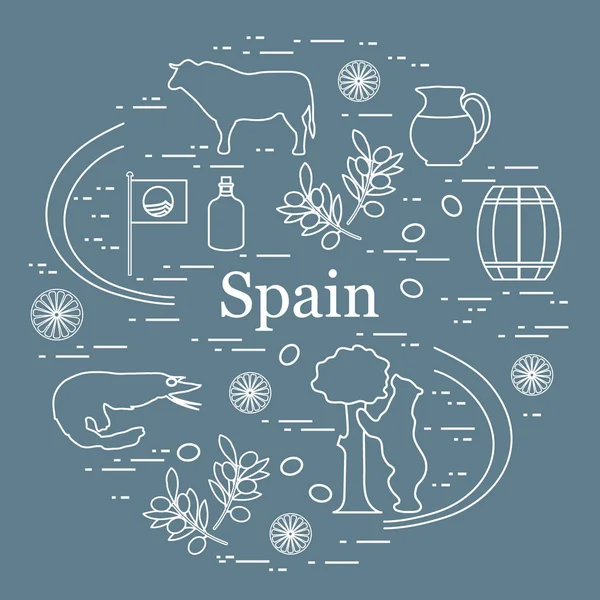 Wektor ilustracja z różnych symboli ułożonych w Hiszpanii — Wektor stockowy