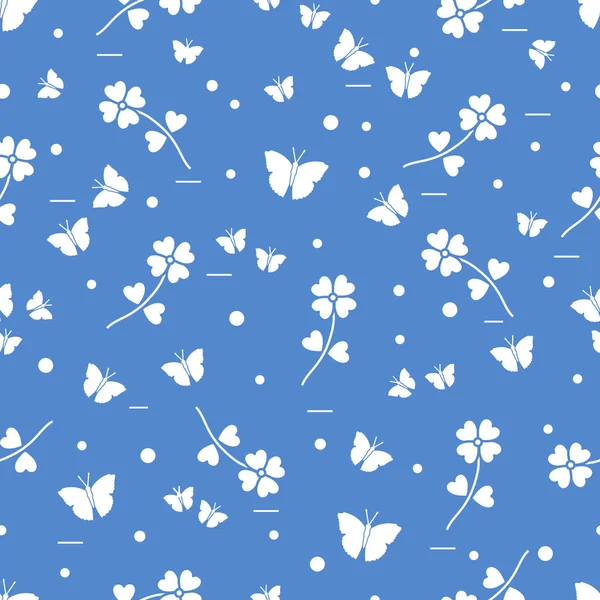 Nahtloses Muster mit Shamrock und Schmetterlingen. — Stockvektor