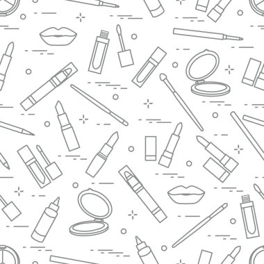 Seamless modeli farklı dudak makyaj araçları. Vektör illustra