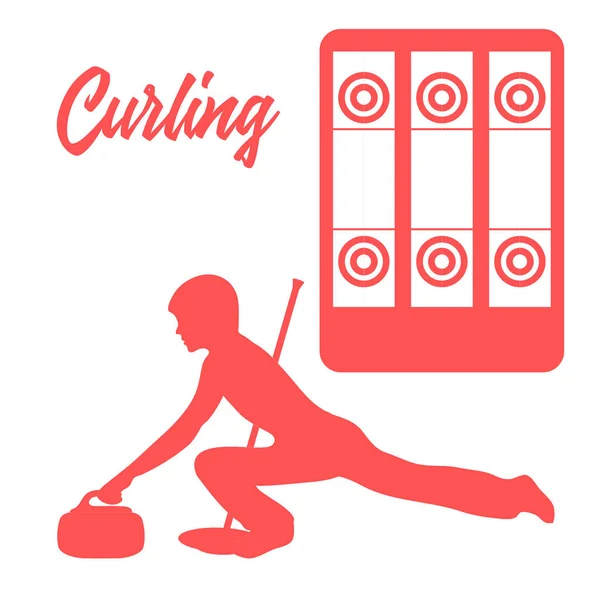 Zona de juegos para curling, escoba, piedra y atleta . — Vector de stock