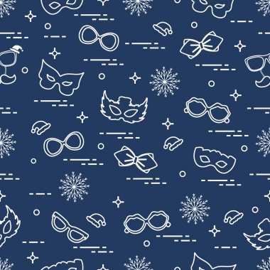 Farklı karnaval süslemeleri seamless modeli: maskeler, chris