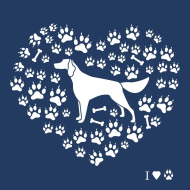 Setter siluet köpek parça ve f kemiklerde arka plan üzerinde