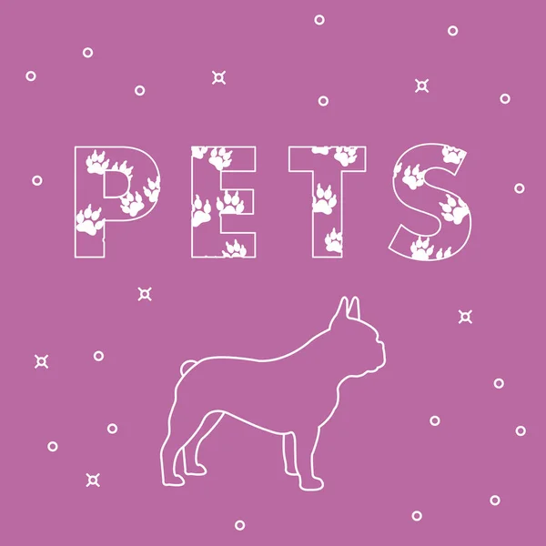 Hond en en de inscriptie huisdieren met sporen. — Stockvector