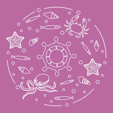 Tekerlek, balık, deniz kabuklarını, deniz yıldızı, Yengeç, ahtapot.