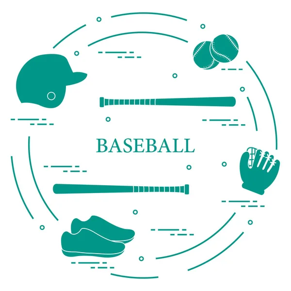 야구 방망이, 장갑, 볼, 헬멧, 신발. — 스톡 벡터
