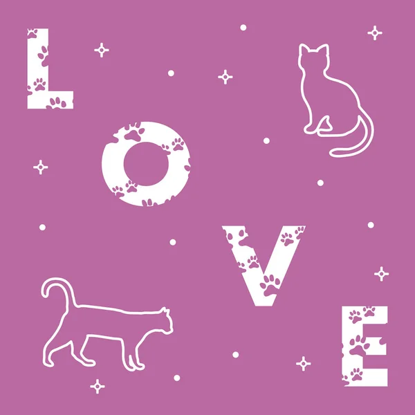 Cats and and the inscription love with traces. — Stock Vector