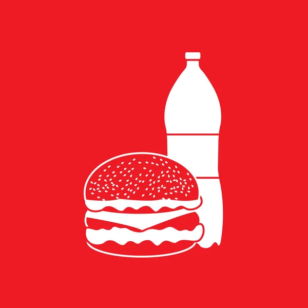 Burger and bottle of soda water. — Stock Vector