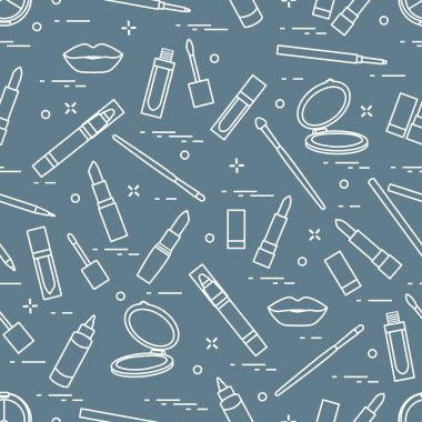 Seamless modeli farklı dudak makyaj araçları. Vektör illustra