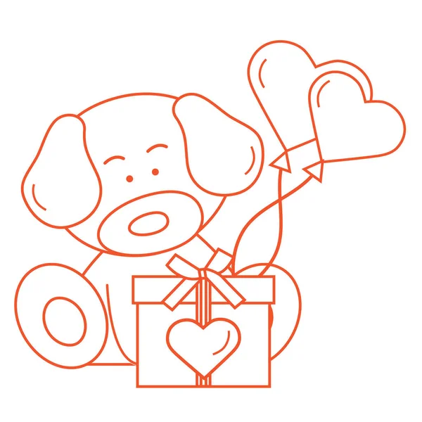 Puppy with gift, hearts and balloons. Valentine's — Stock Vector