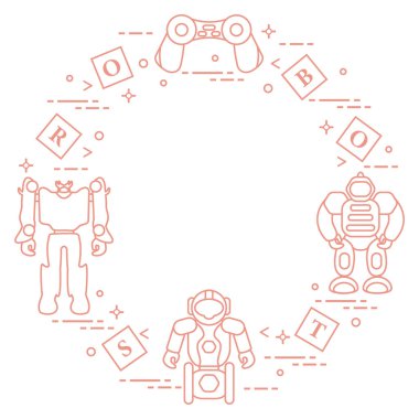 Çocuklar için oyuncaklar: robotlar, uzaktan kumanda, küpleri.