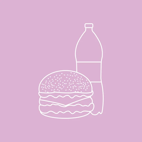 Burger and bottle of soda water. — Stock Vector