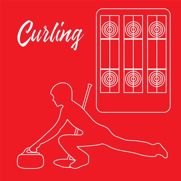 Zona de juegos para curling, escoba, piedra y atleta . — Archivo Imágenes Vectoriales