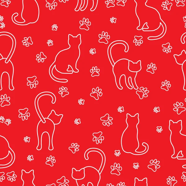 猫とトレースのシームレス パターン. — ストックベクタ