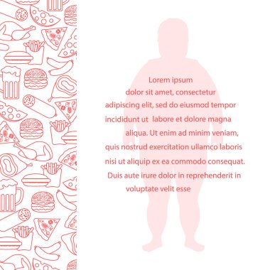 Sağlıksız yaşam tarzı sembolleri ile şişman adam.