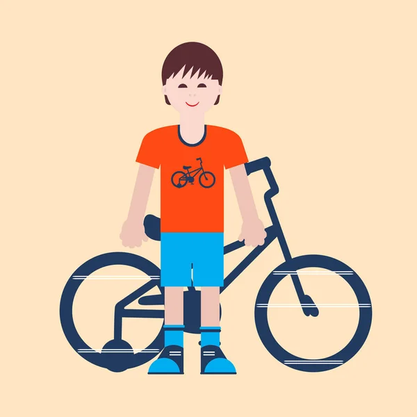 Boy and his bicycle. — Stock Vector