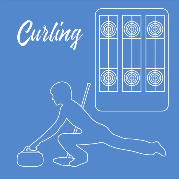 Zona de juegos para curling, escoba, piedra y atleta . — Archivo Imágenes Vectoriales