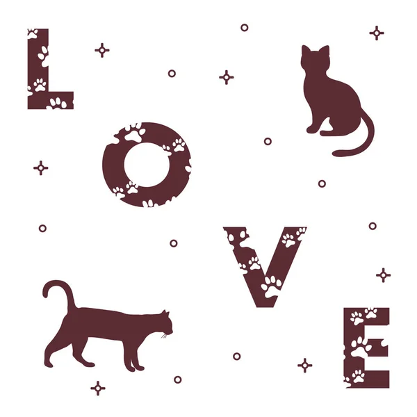 Cats and and the inscription love with traces. — Stock Vector