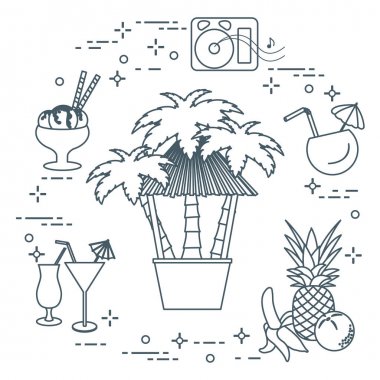 Bar beach, kokteyller, dondurma, meyve.