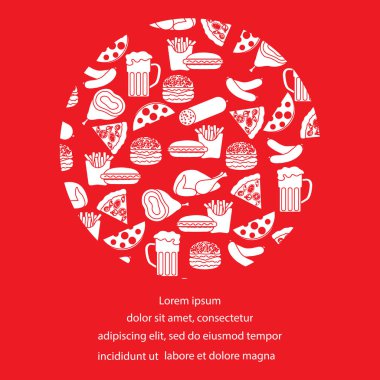 Bira, yemek ve fast food farklı türleri.