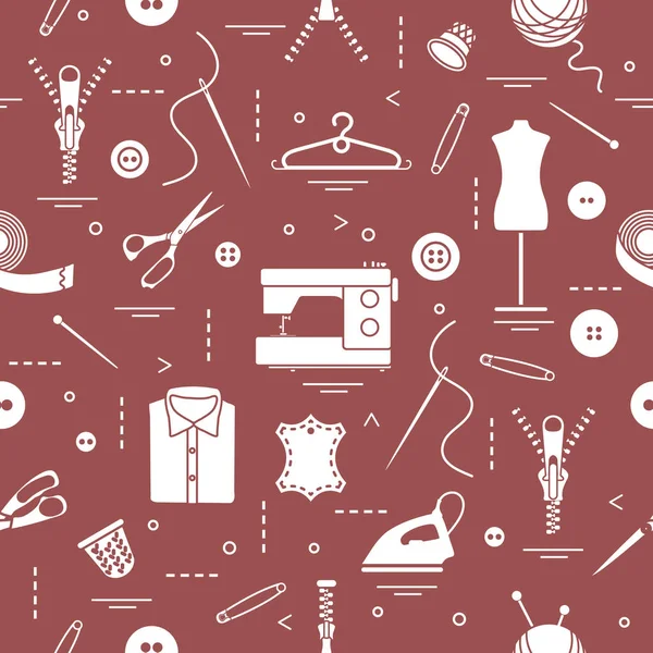 Patroon met gereedschappen en accessoires voor het naaien. — Stockvector